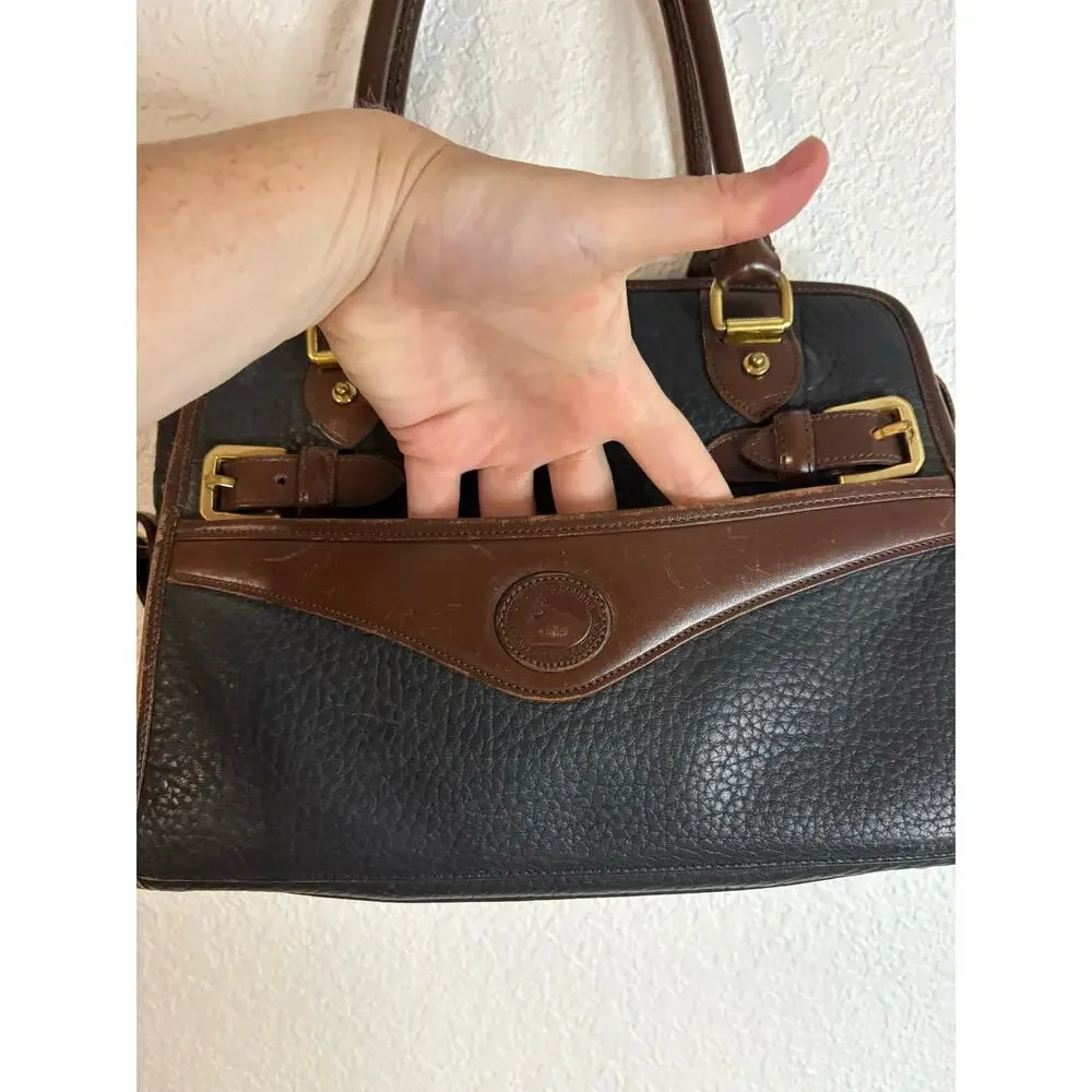Vintage Dooney & Bourke Black and Tan Satchel All Weather Leather No Strap
